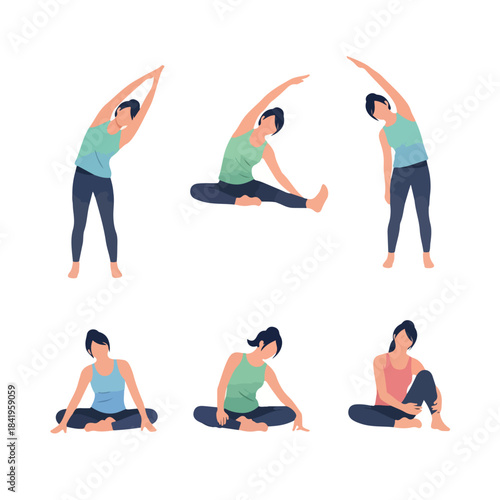 Woman performing yoga poses with transparent background