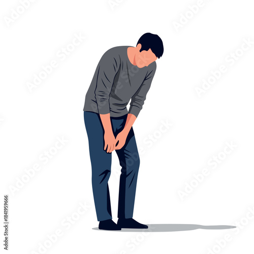 Man holding his leg in pain with transparent background