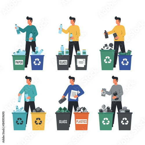 People sorting waste into recycling bins