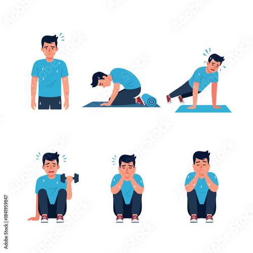 Man exercising intensely with frustrated expression