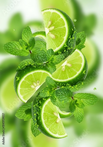 Invigorating cascade of lime wedges and verdant mint leaves arrangement