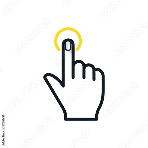 Hand Pressing Button Icon, Yellow Circle, Simple Design