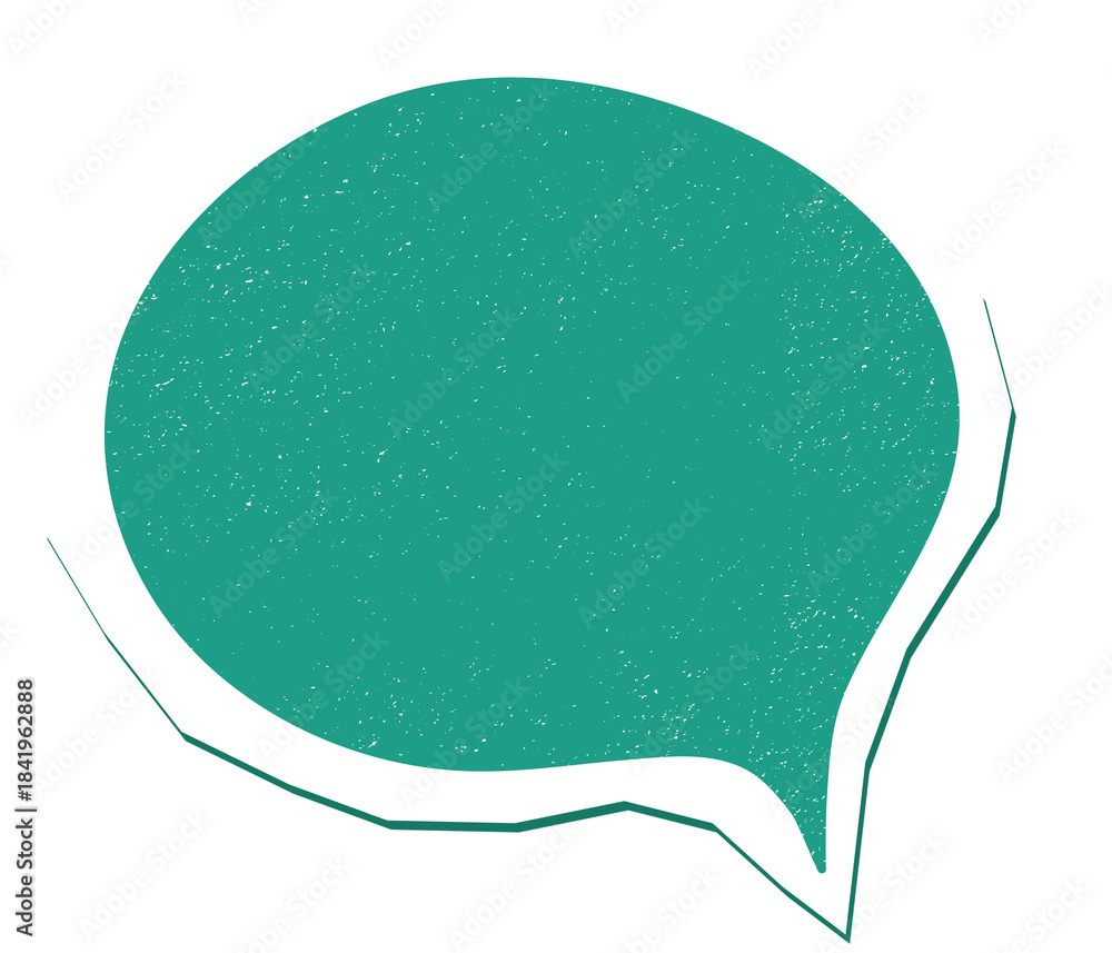 Fototapeta premium Viridian green textured speech bubble cut-out with a retro dusty feel, ideal for kids' conversations, advertisements and media. Perfect frame for a blank message or comic quote.