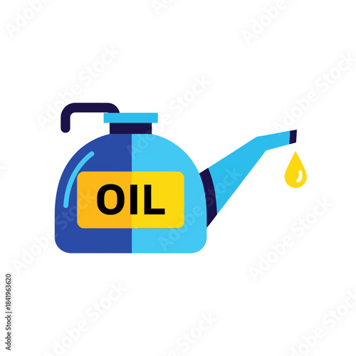 Stylized blue oil can icon with yellow OIL label and a single golden oil drop.