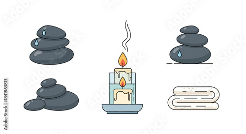 Stacked Smooth Gray Spa Stones with Glossy Surface and Relaxing Arrangement.