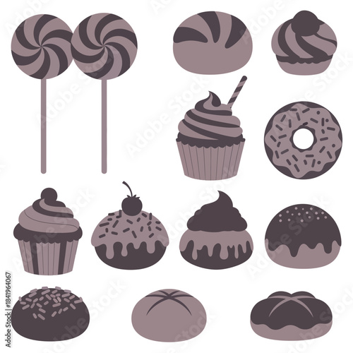 Assorted sweet cupcakes and donuts with various toppings and decorations for dessert lovers