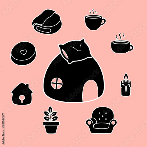 Cozy and Cute Cat-Themed House Decor with Warm Lighting and Soft Accessories