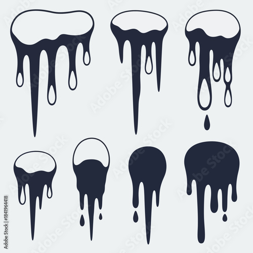 Illustration of melting snow caps with dripping water for winter weather themes