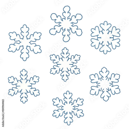 Set of detailed blue snowflake illustrations showcasing various intricate patterns for winter and