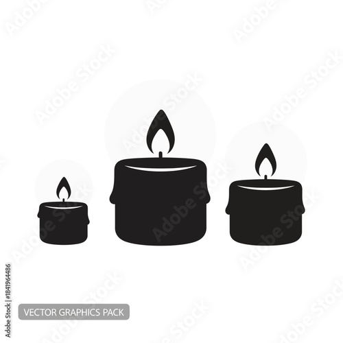 Silhouettes of three burning candles representing tranquility and serenity in monochrome style