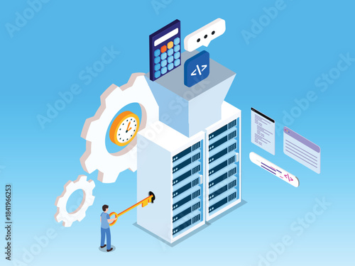 Data Server Management, Hosting, and Programming Concept 3d vector illustration