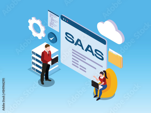 Software as a Service (SaaS) Cloud Computing Subscription Model 3d vector illustration