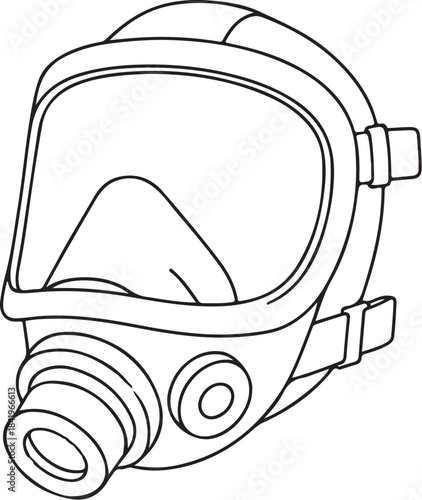 Firefighter SCBA Mask Symbol 3D Line-Art Illustration.eps