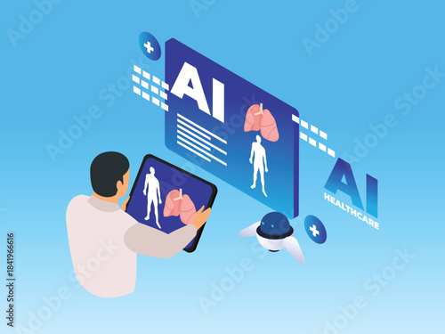 Artificial Intelligence (AI) in Healthcare and Medical Diagnostics 3d vector illustration