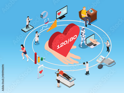 Global Digital Healthcare, Telemedicine, and AI-Powered Wellness Network 3d vector illustration
