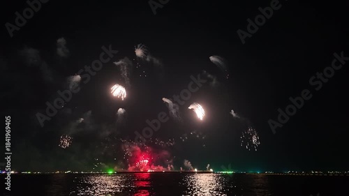 A magnificent fireworks display erupts across the night sky, Perfect for themes of celebration, New Year's Eve, New Year countdown