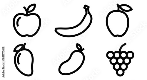 Simple Line Art Illustration of Various Fruits.