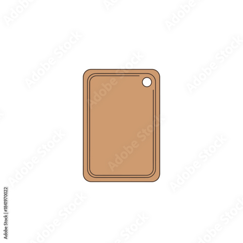 Simple rectangular light brown wooden cutting board with rounded corners and hanging hole.