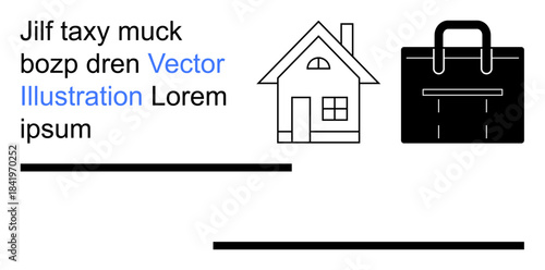 Work-life balance, real estate, business concepts, home office, professional life, housing market. Simple house and briefcase design on minimalistic background. Work-life balance and real estate