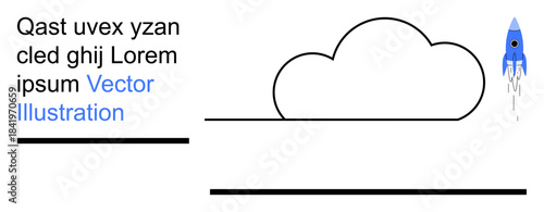 Space exploration, startup innovation, creative advertising, minimal design, science education, future technology. A rocket taking off beside a simplistic cloud shape and placeholder text. Space