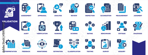 Validation Icon Set Glyph Blue