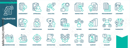 Validation Icon Set Line Blue