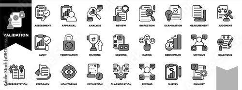 Validation Icon Set Outline Black Grey