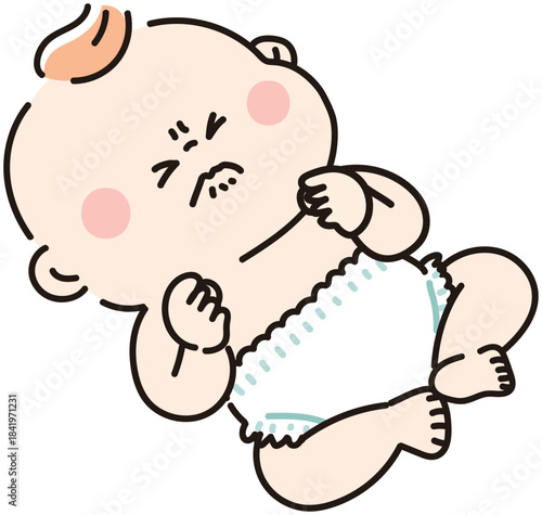 おむつで気張っている赤ちゃん