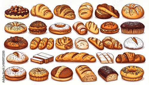 Detailed Sketch Bakery Pastries Doodles for Menu
