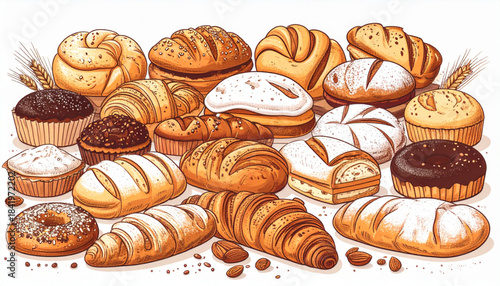 Detailed Sketch Bakery Pastries Doodles for Menu