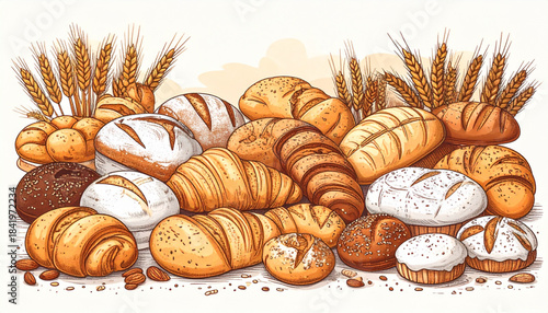 Detailed Sketch Bakery Pastries Doodles for Menu