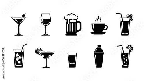 Black and white drinks assortment vector illustration bar elements design