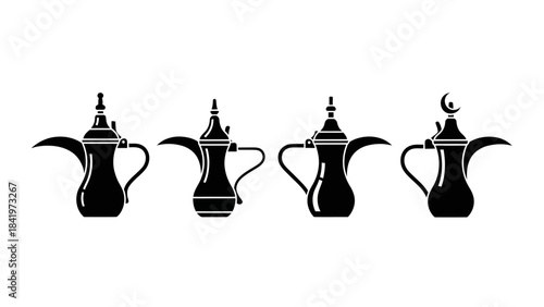 Arabic coffee pots silhouettes vector illustration isolated white background