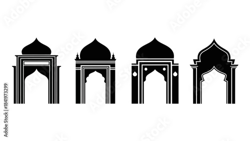 Architectural archways silhouette set black and white design elements