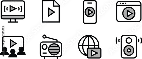 Minipack Premium Editable Icon Pack Set digital media, content, streaming Vector Format for Website, Application, UI UX, and Digital Asset