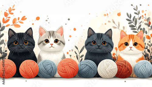 Soft Pastel Crayon Cat & Yarn Doodles for Pet Shop Flyer