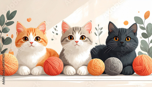 Soft Pastel Crayon Cat & Yarn Doodles for Pet Shop Flyer