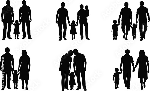 Set of human figures representing parental bonding, family love, childhood, and various relationships for use in demographic or life graphics.