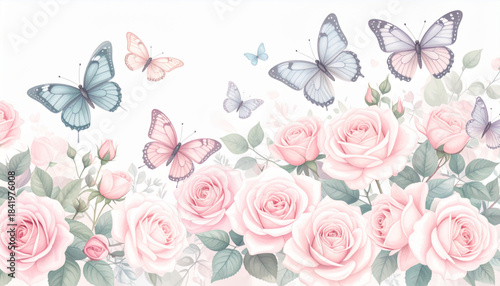 Soft Pastel Pencil Butterfly & Rose Doodles for Florist Card