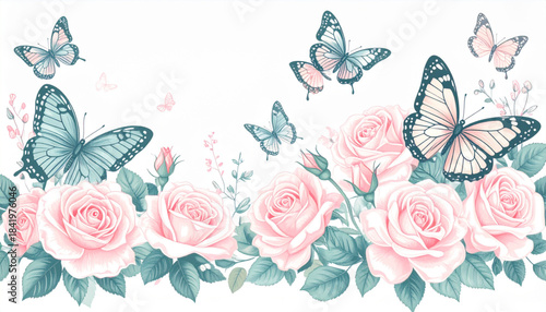 Soft Pastel Pencil Butterfly & Rose Doodles for Florist Card