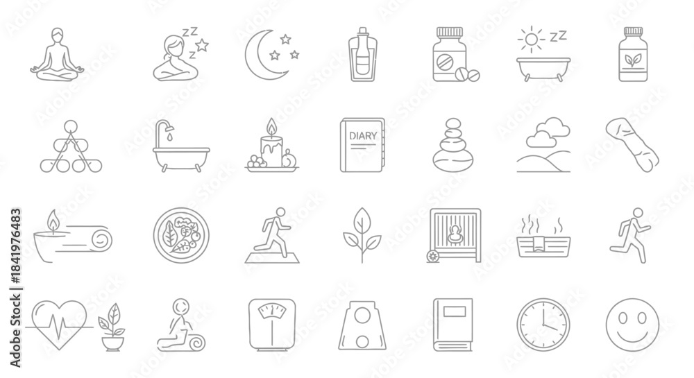 Fototapeta premium Wellness and self care thin line vector icon set.