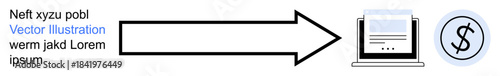 Digital transactions, online payments, e-commerce, workflow concepts, business processes, data transfers. Arrow points from text to laptop with file and dollar sign. Digital transactions and online
