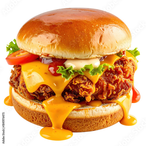 A piece of authentic nashville hot chicken showcasing its signature red glaze and crispy skin, isolated on a stark white background