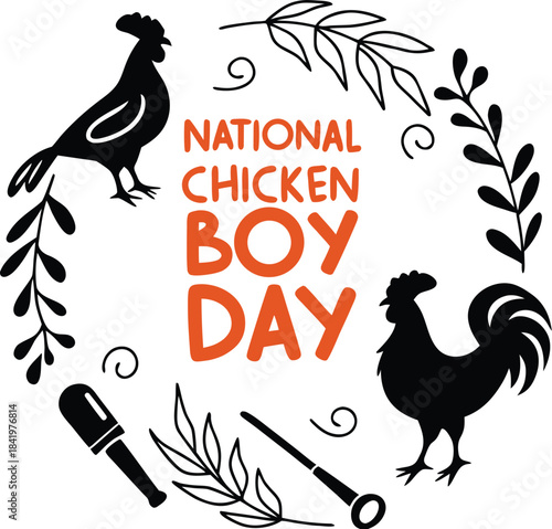 Playful Orange Typography Design Celebrating National Chicken Boy Day.