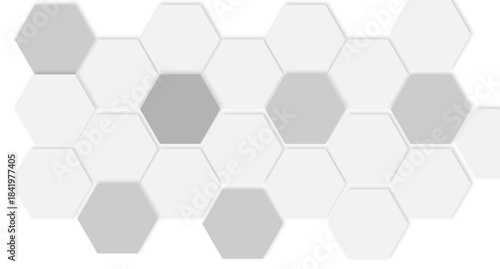 Geometric Gray Hex Tile Pattern Background For Design, Tech, And Digital Minimalist featuring interconnected white hexagon tiles with soft shadows. 