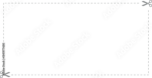 Empty grey dashed outline with scissors icons in the corners, indicating a cut-out area or perforated paper for a discount label.