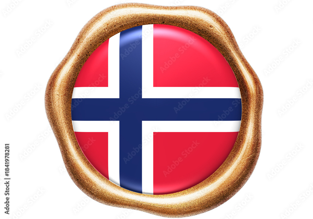 Obraz premium Norway Flag in Golden Seal, Emblem Illustration