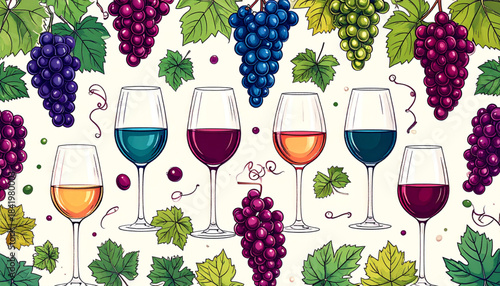 Fine Ink Wine Glass & Grape Doodles for Tasting Flyer