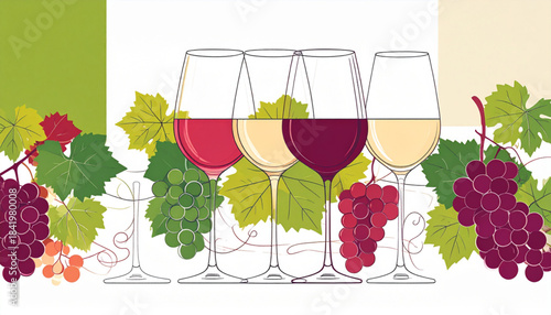 Fine Ink Wine Glass & Grape Doodles for Tasting Flyer