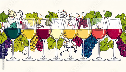 Fine Ink Wine Glass & Grape Doodles for Tasting Flyer